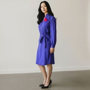 Vintage 1980s Schrader Sport Blue Pink Polkadot Dress with Belt and Pocket - SP